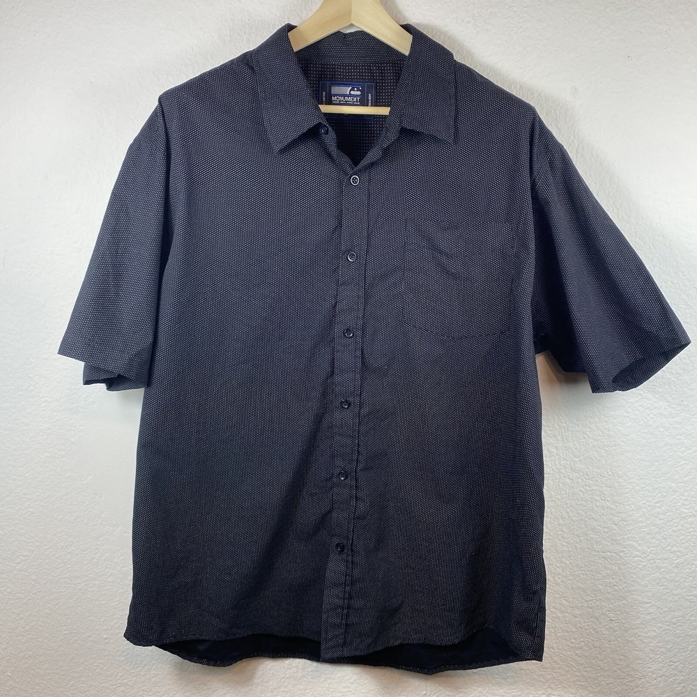 MONUMENT MEN'S 2XL SHORT SLEEVE BUTTON UP SHIRT POLKA DOT BLACK WHITE OFFICE